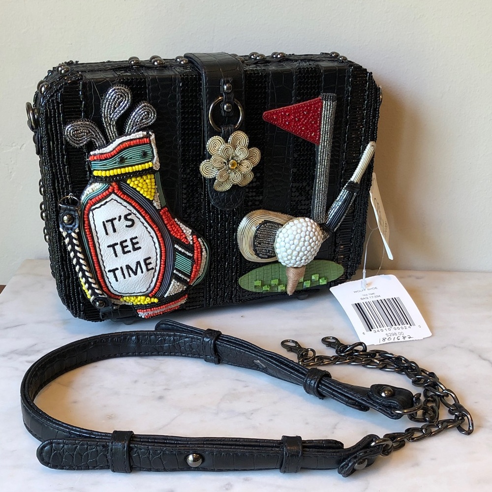 Mary Francis Black Beaded Golf Embellished Crossbody Bag